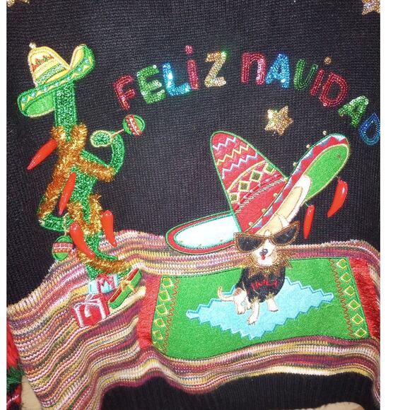 Women's Holiday Time Ugly Christmas Sweater Fiesta Spanish Festive XL - Picture 2 of 2